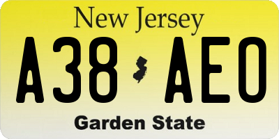 NJ license plate A38AEO