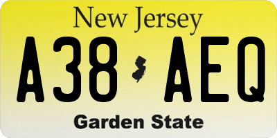 NJ license plate A38AEQ