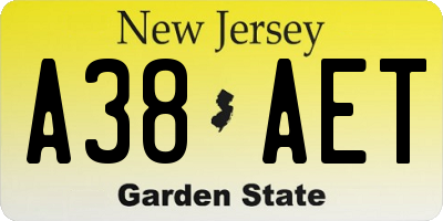 NJ license plate A38AET