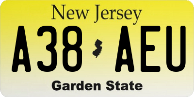 NJ license plate A38AEU