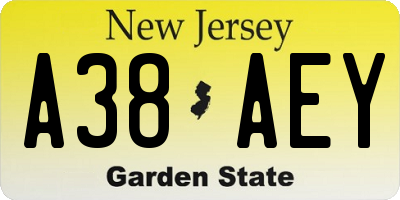 NJ license plate A38AEY