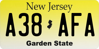 NJ license plate A38AFA