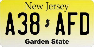 NJ license plate A38AFD