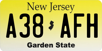 NJ license plate A38AFH