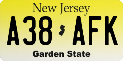 NJ license plate A38AFK