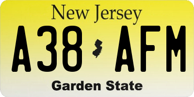 NJ license plate A38AFM