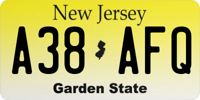 NJ license plate A38AFQ
