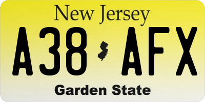 NJ license plate A38AFX