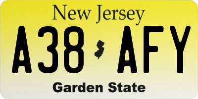 NJ license plate A38AFY