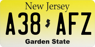 NJ license plate A38AFZ