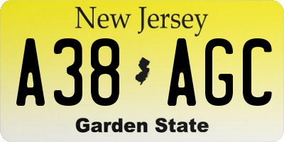 NJ license plate A38AGC