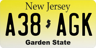 NJ license plate A38AGK