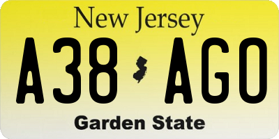 NJ license plate A38AGO