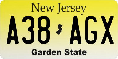NJ license plate A38AGX