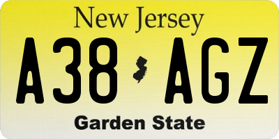 NJ license plate A38AGZ