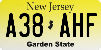 NJ license plate A38AHF