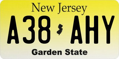 NJ license plate A38AHY