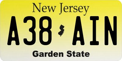 NJ license plate A38AIN