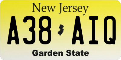 NJ license plate A38AIQ