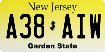 NJ license plate A38AIW