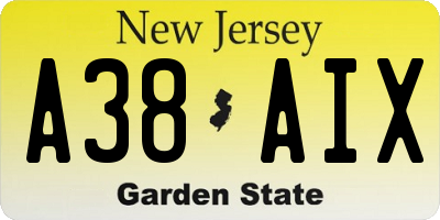 NJ license plate A38AIX