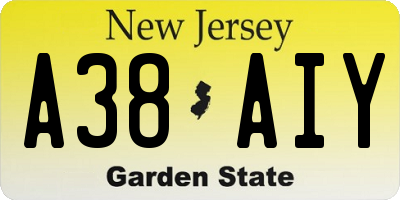 NJ license plate A38AIY
