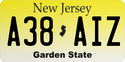 NJ license plate A38AIZ