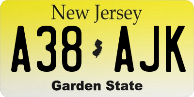 NJ license plate A38AJK