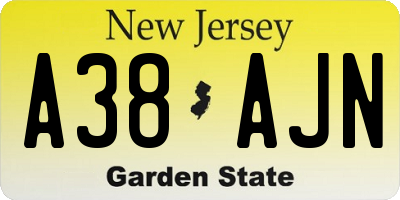 NJ license plate A38AJN