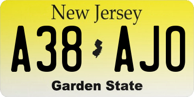 NJ license plate A38AJO
