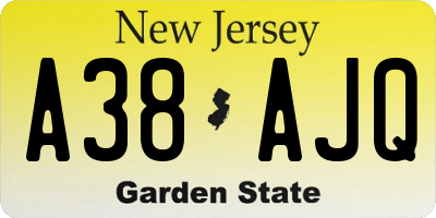 NJ license plate A38AJQ