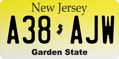 NJ license plate A38AJW
