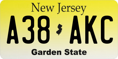 NJ license plate A38AKC
