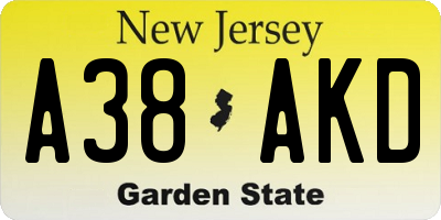 NJ license plate A38AKD