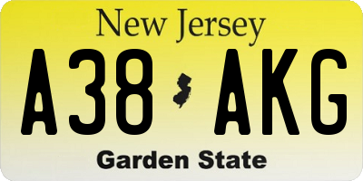 NJ license plate A38AKG