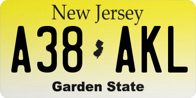 NJ license plate A38AKL