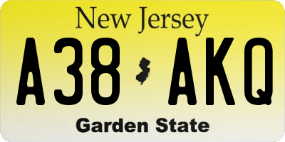 NJ license plate A38AKQ