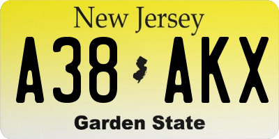 NJ license plate A38AKX
