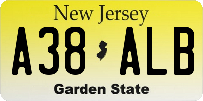NJ license plate A38ALB