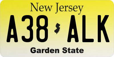 NJ license plate A38ALK
