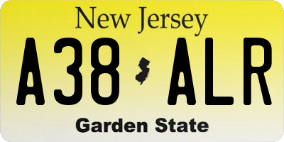 NJ license plate A38ALR