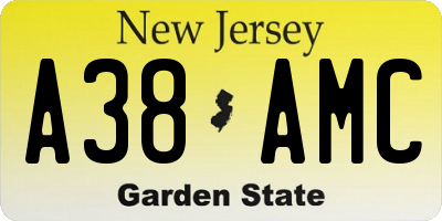 NJ license plate A38AMC