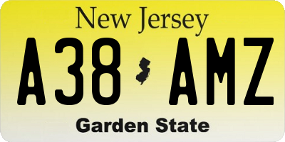 NJ license plate A38AMZ