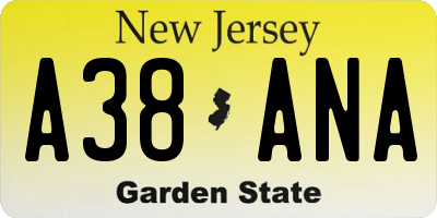 NJ license plate A38ANA