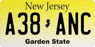 NJ license plate A38ANC