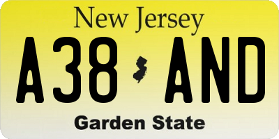 NJ license plate A38AND