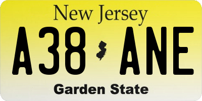 NJ license plate A38ANE