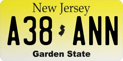 NJ license plate A38ANN