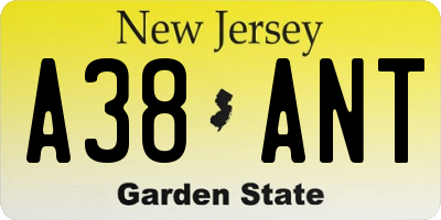 NJ license plate A38ANT
