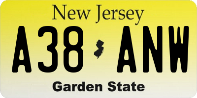 NJ license plate A38ANW